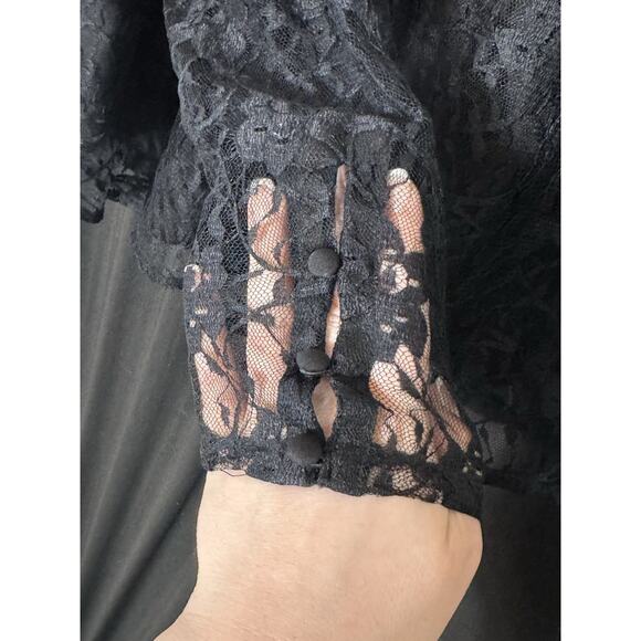 LOFT Lace Blouse Mock Neck Long Sleeve Top Black Size‎ M Whimsigoth Fairy - Picture 4 of 9